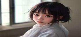 17c动漫治愈系日常番剧封面，少女在樱花树下微笑，柔和粉彩色调，温馨日常生活场景